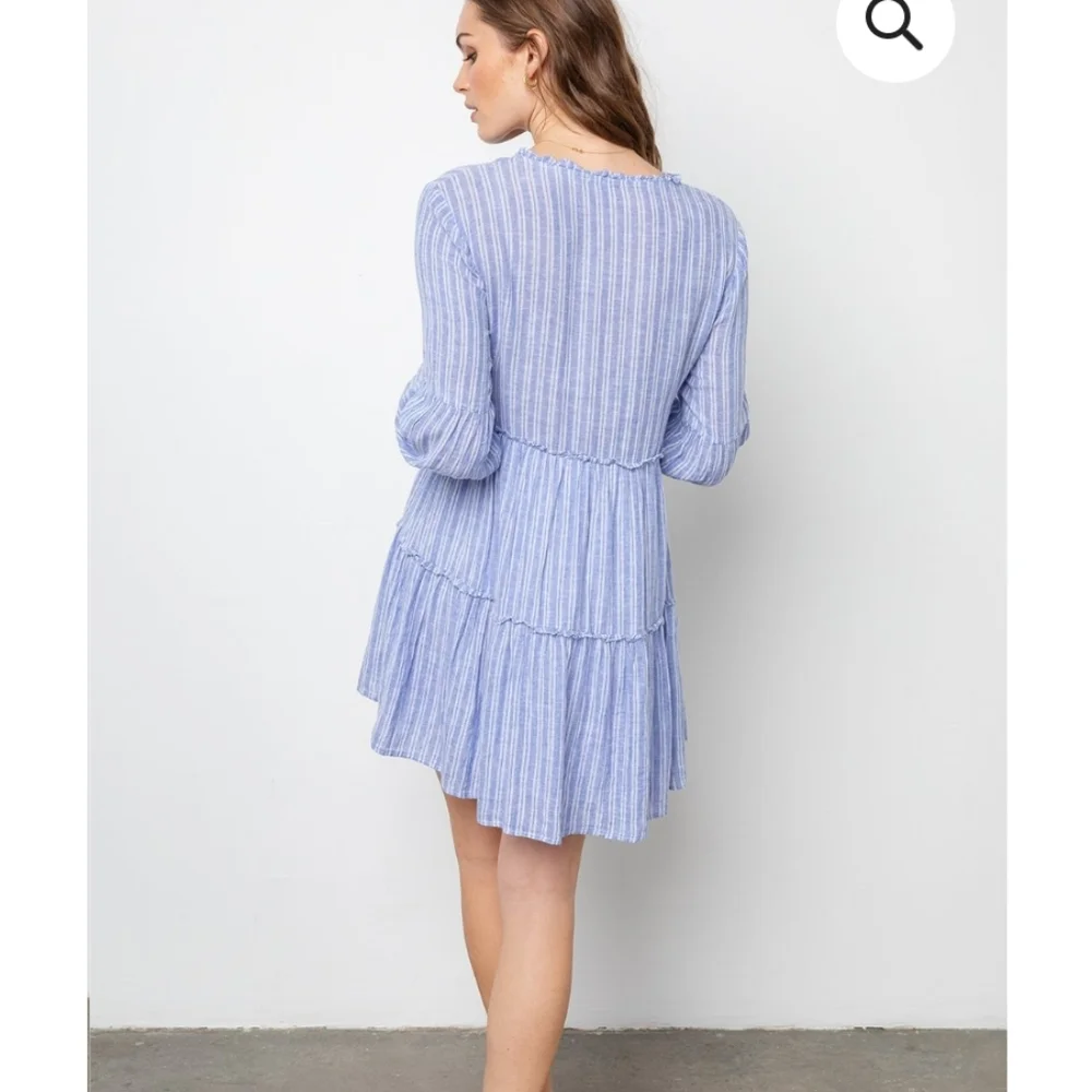 Rails Everly Ludlow Stripe Tiered Dress Rayon Linen Blue White S